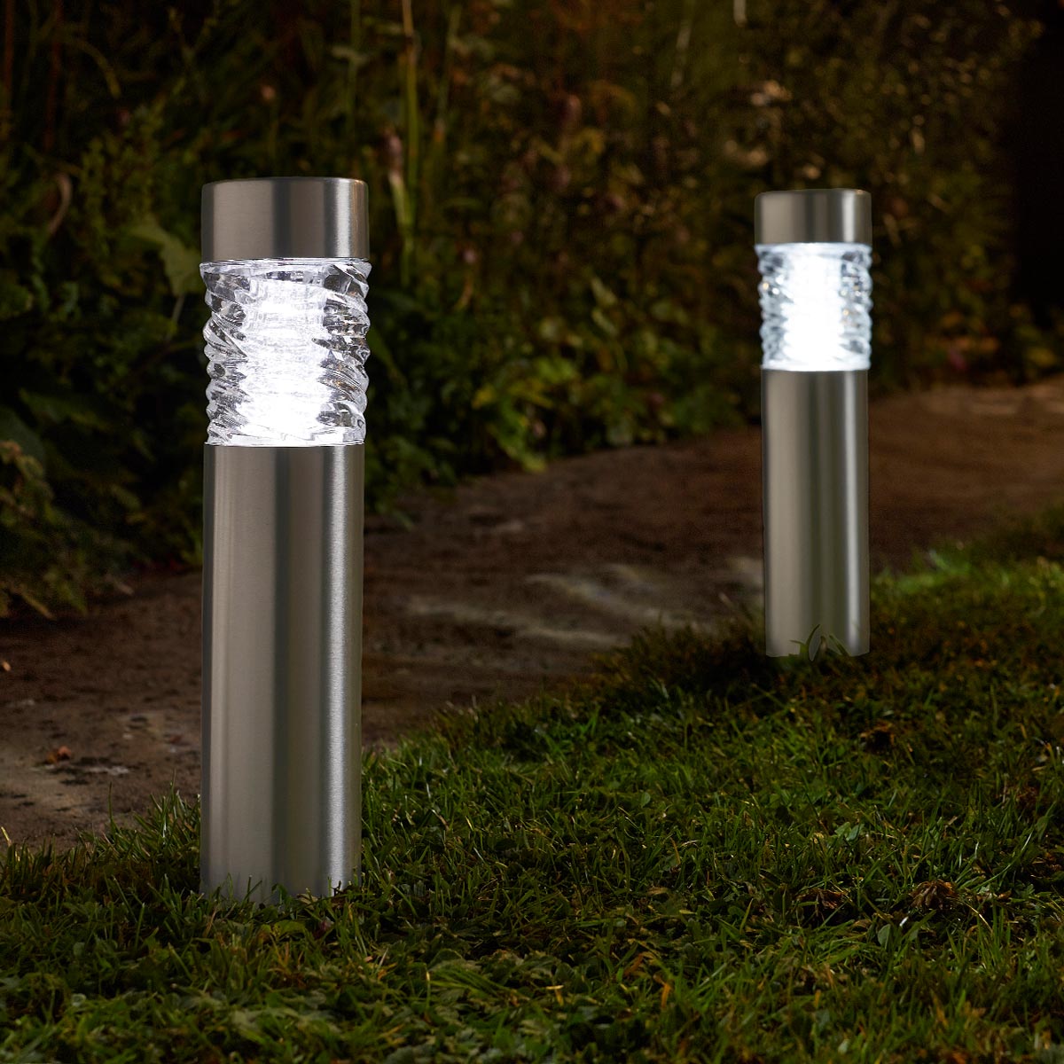 Solar Stella Stainless Steel Bollard Stake Light, 4 Pack