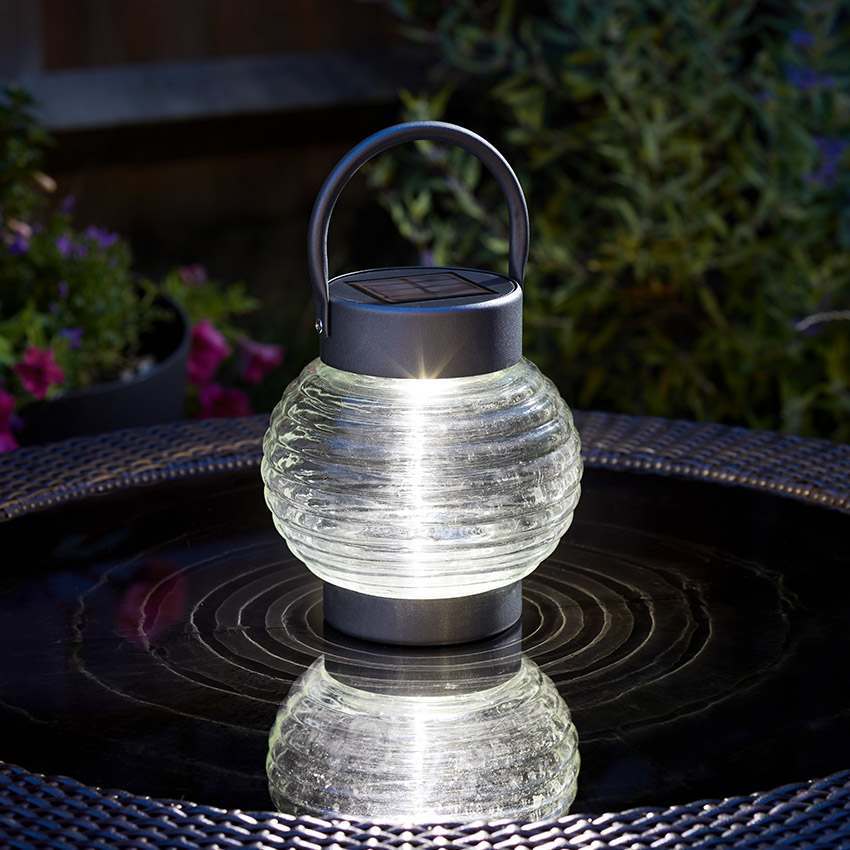 Globe Solar Table Lantern White LEDs 17cm