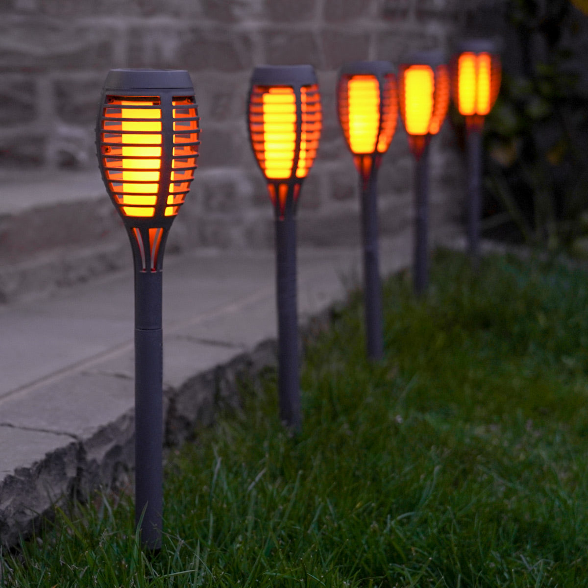 5 Solar Torch Stake Lights Dancing Flame 47cm