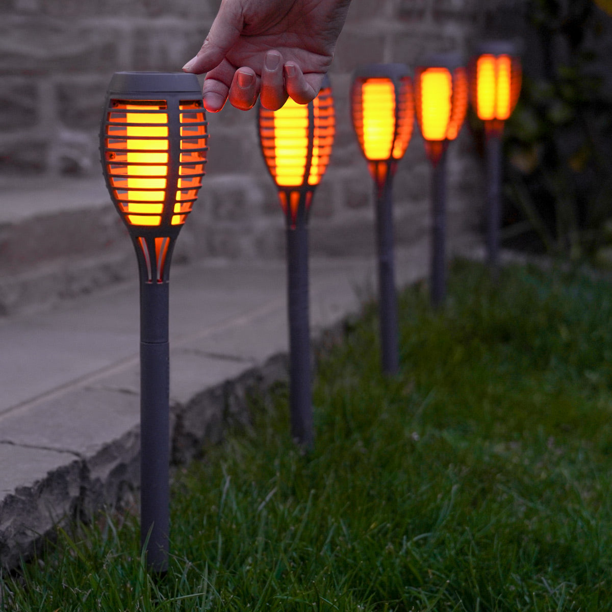 5 Solar Torch Stake Lights Dancing Flame 47cm