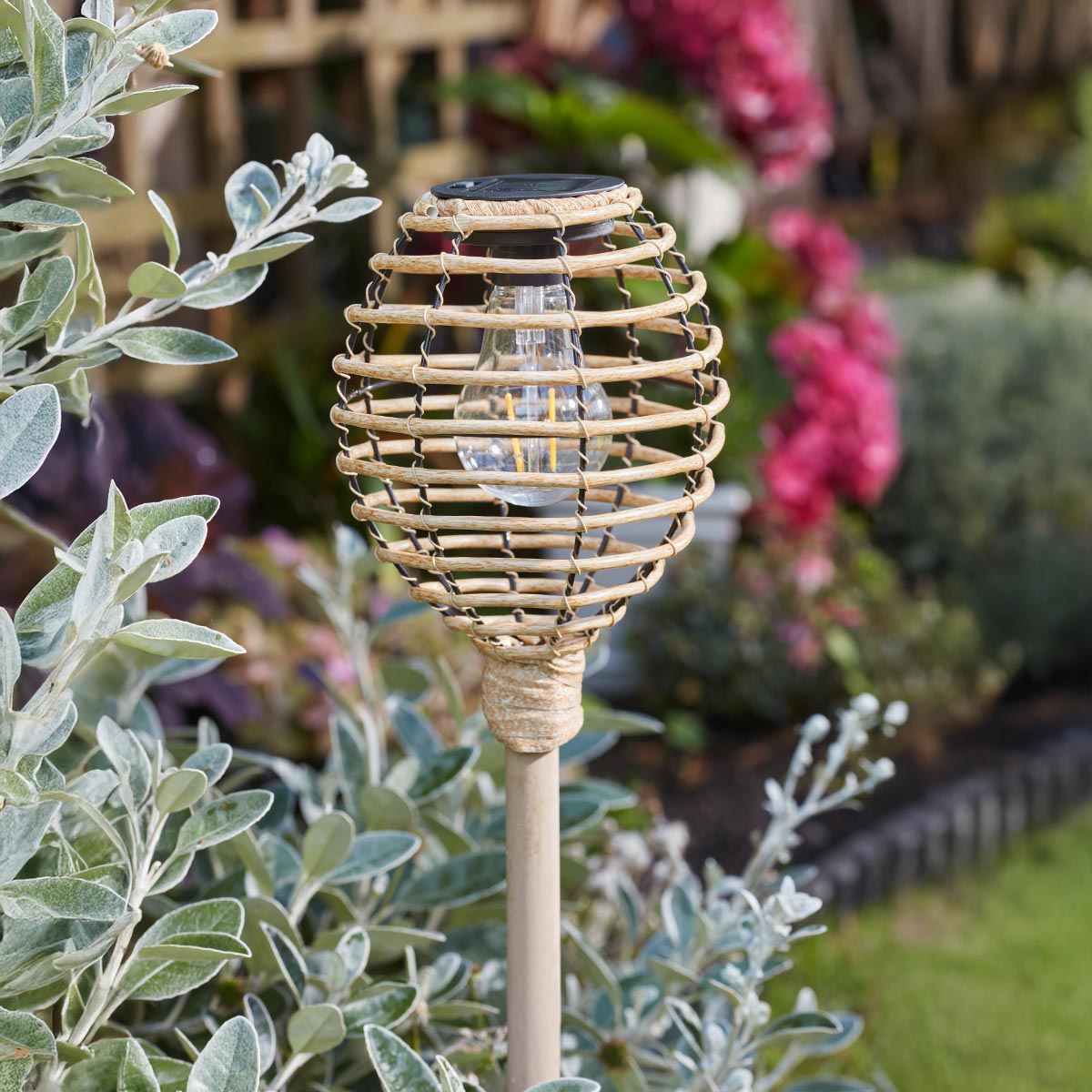 Lumina Solar Torch Stake Light Woven Rattan Effect 70cm