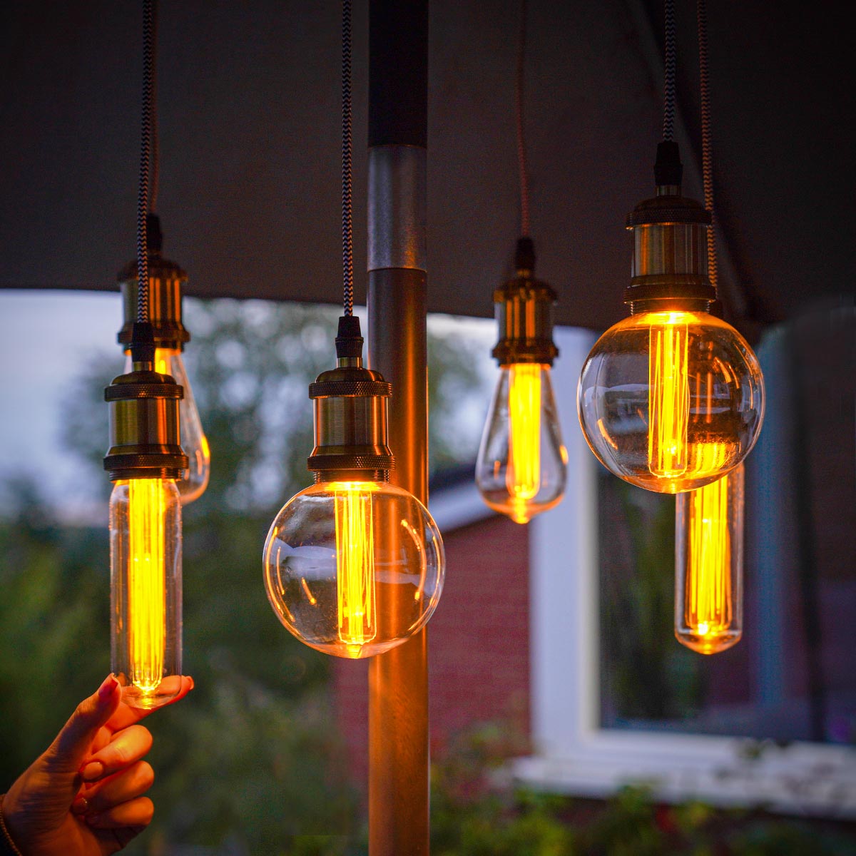 1.8m Outdoor Battery Hanging Pendant Festoon Bulb Light, 6 Pack