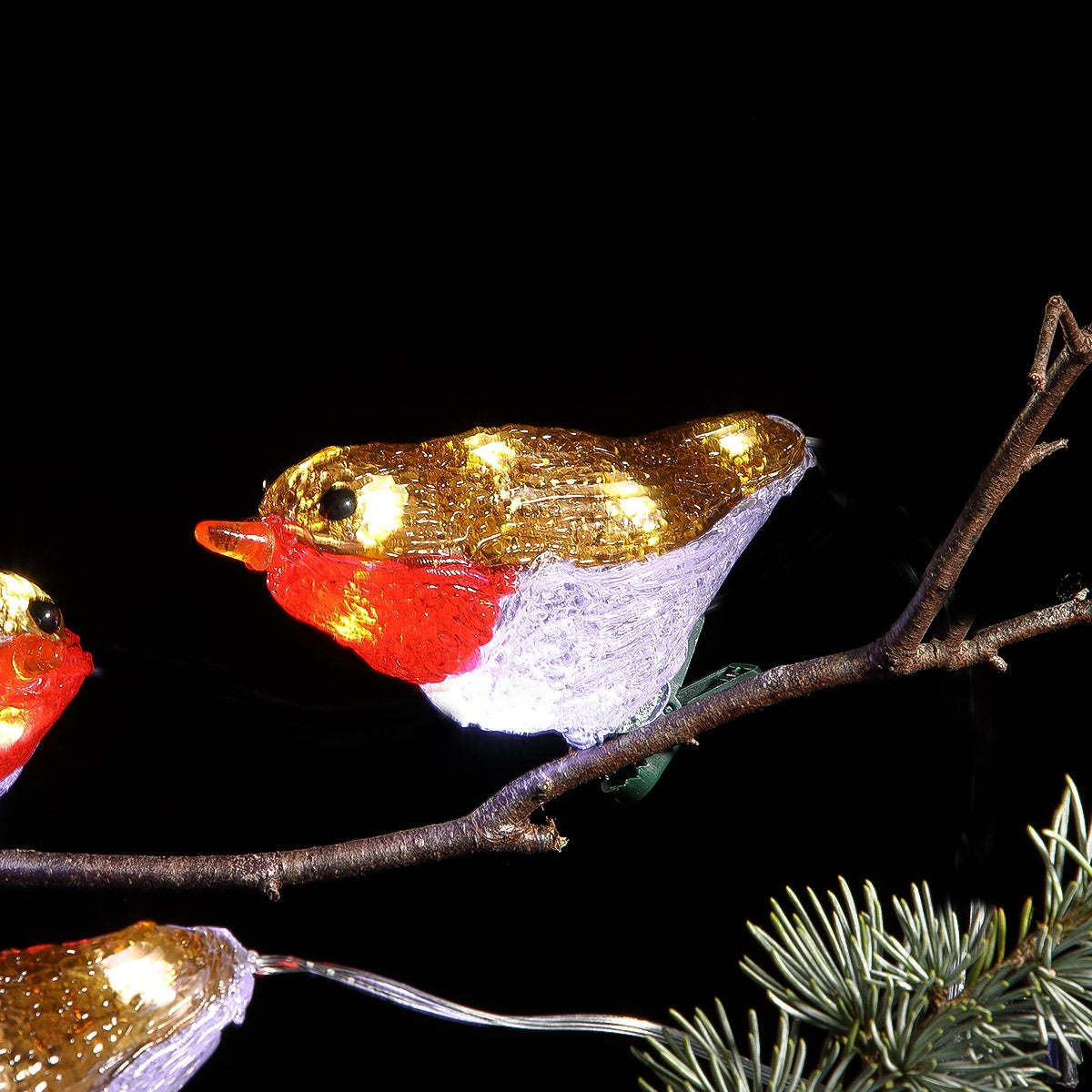 5 Outdoor Battery Acrylic Robins with Clips Christmas Figures