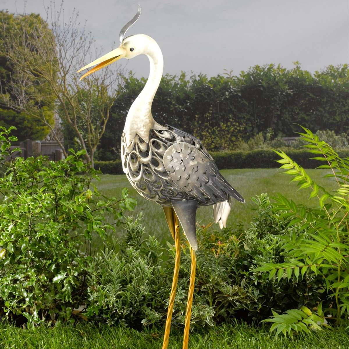 Solar Animal Light Heron White & Colour Changing LEDs 81cm