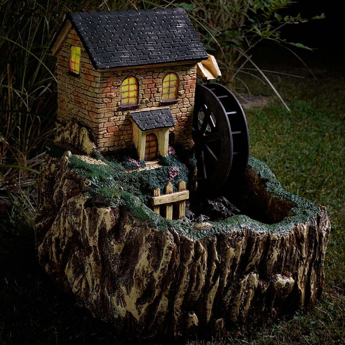 Solar Mill Water Fountain with Light