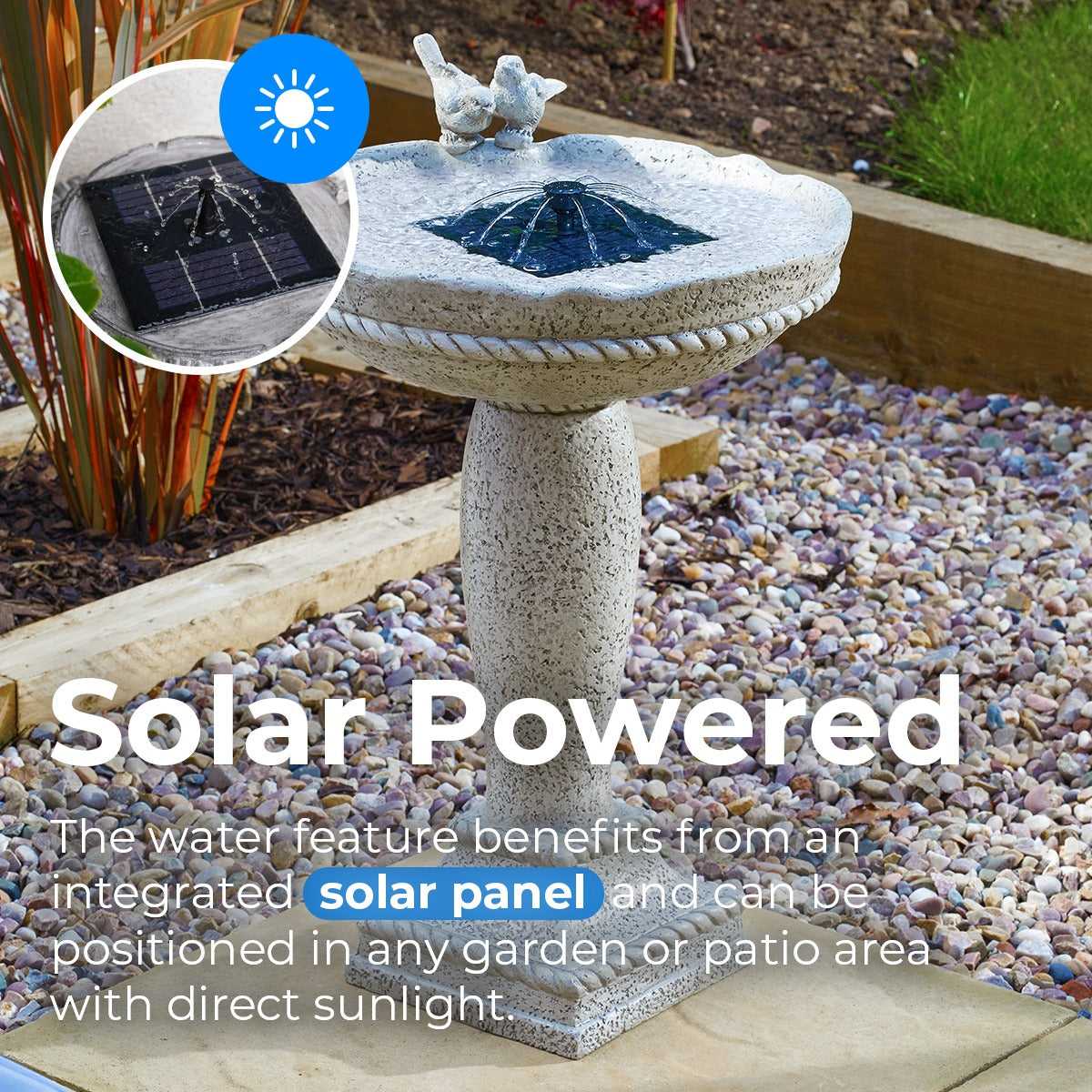 Solar Water Feature Feathered Friends 62cm