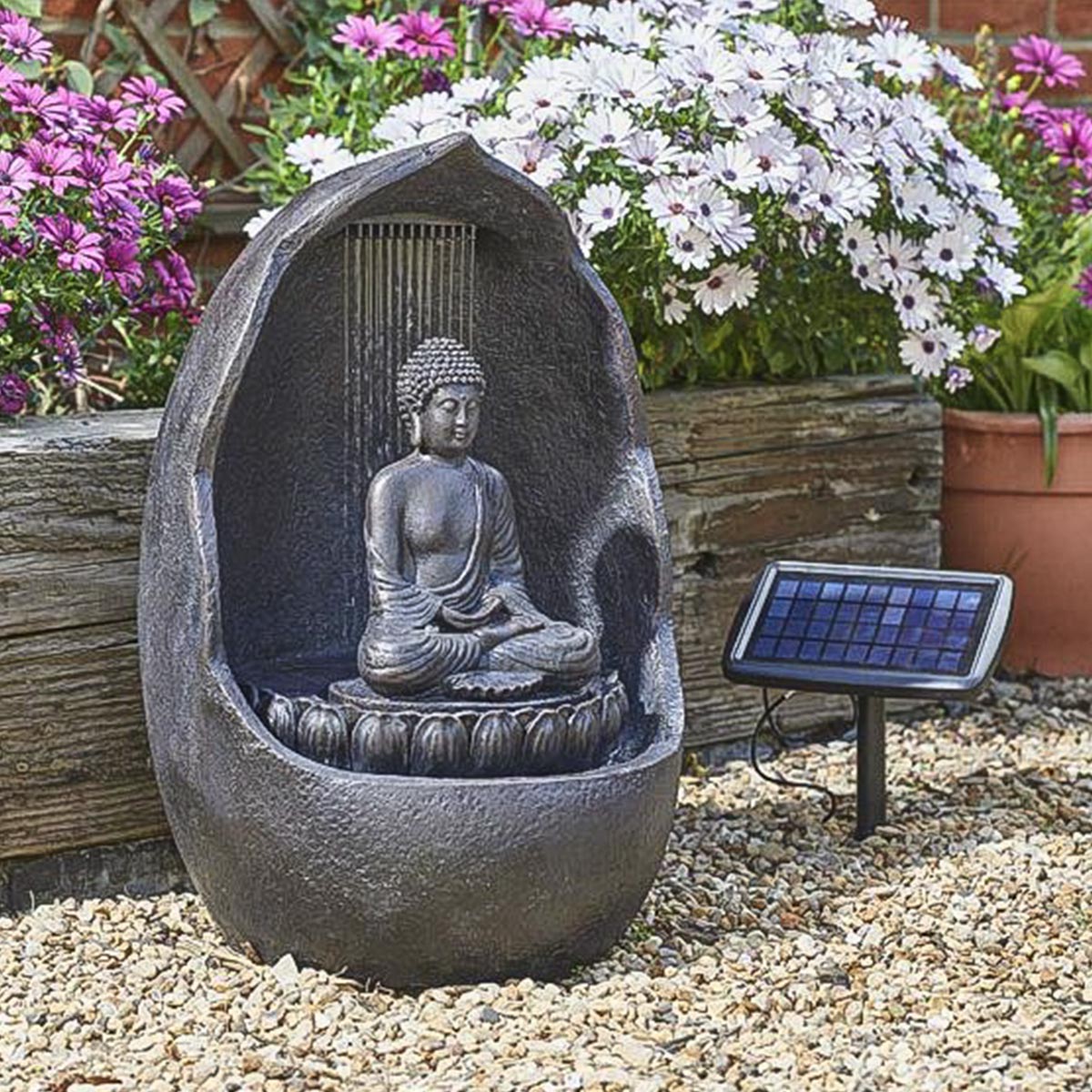 Buddha Solar Water Feature with Back up Battery