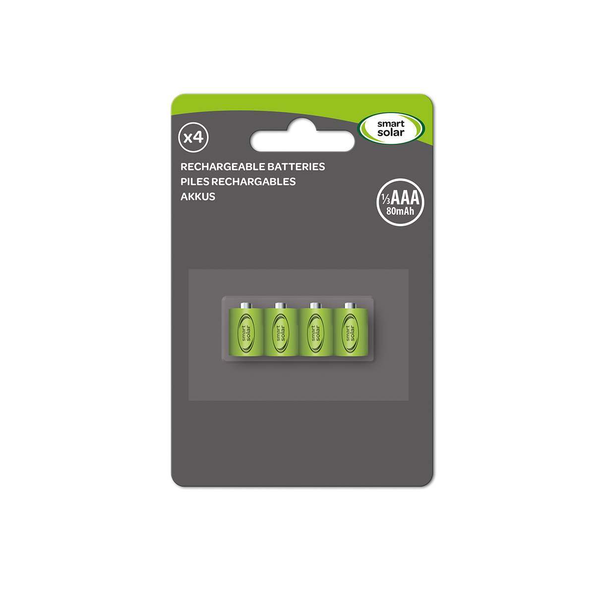 4 Pack Rechargeable Solar Batteries 1/3 AAA 80 mAh