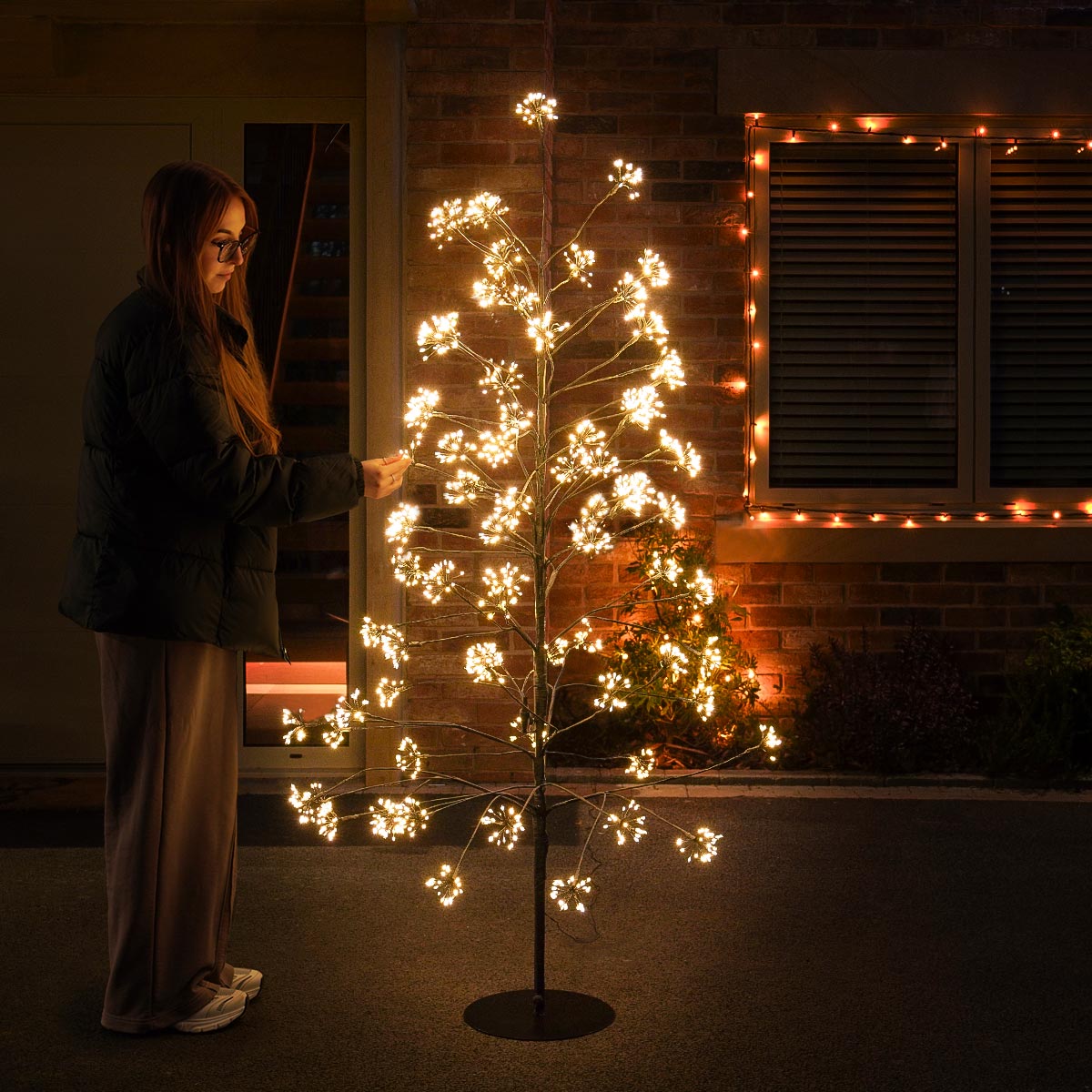 1.8m Black Outdoor LED Twig Christmas Tree with 2400 Warm White LEDs