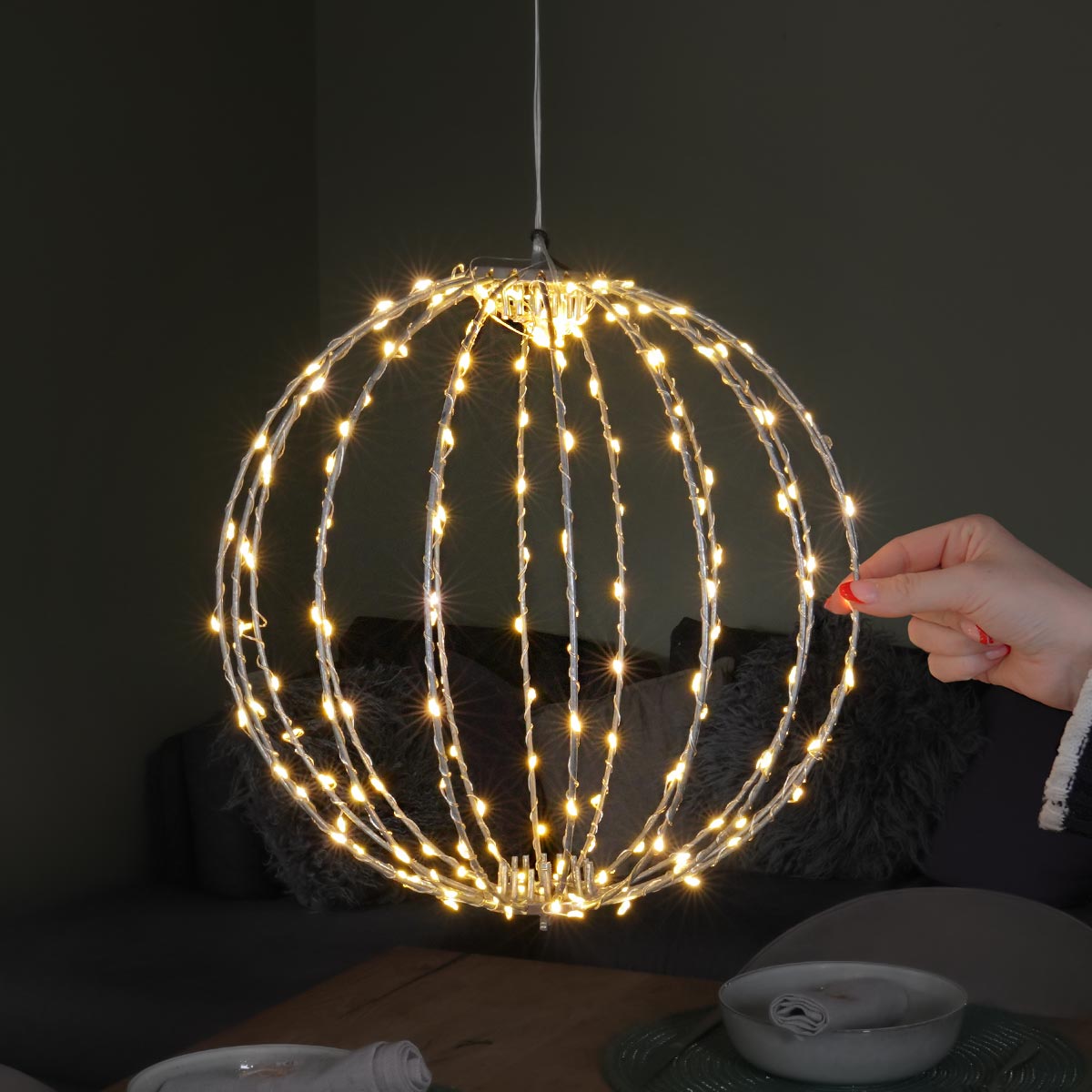 30cm Hanging Orb Outdoor Christmas Decoration with Twinkling LEDs