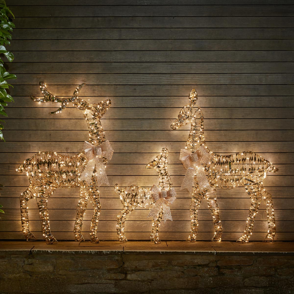 Gold Twist Outdoor Christmas Decoration Light up Reindeer Family
