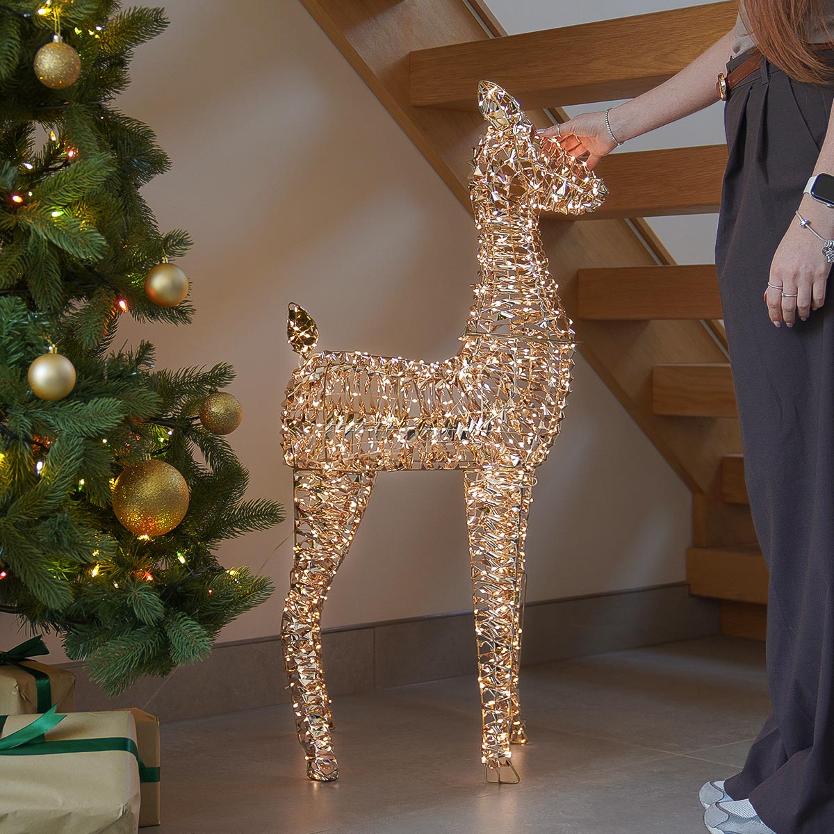 1m Gold Twist Fawn Light up Reindeer
