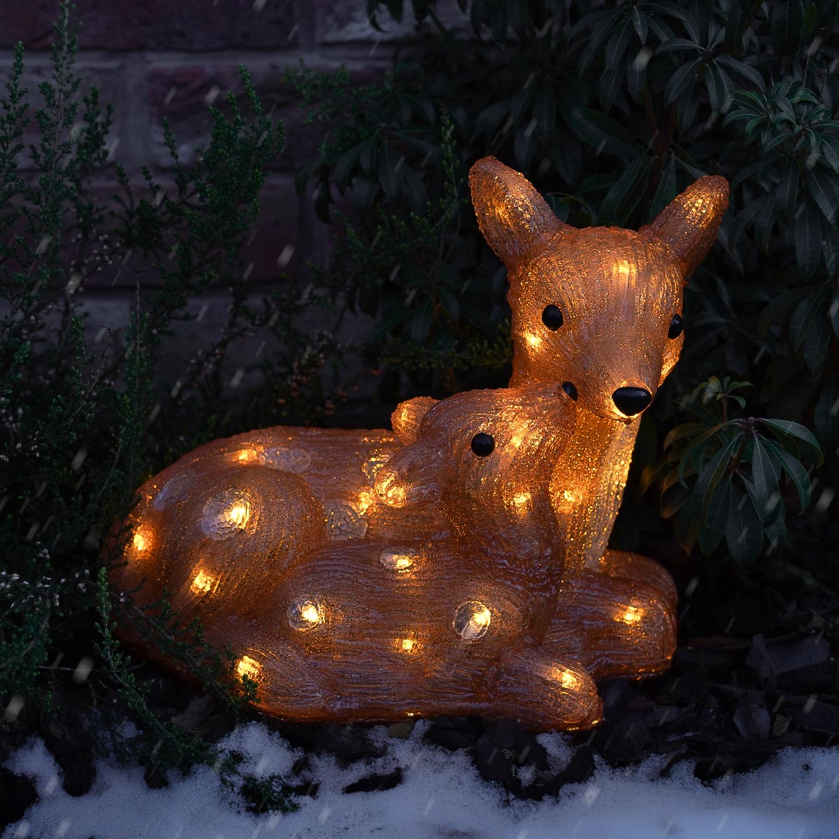 28cm Acrylic Doe & Fawn Battery Outdoor Light up Reindeer