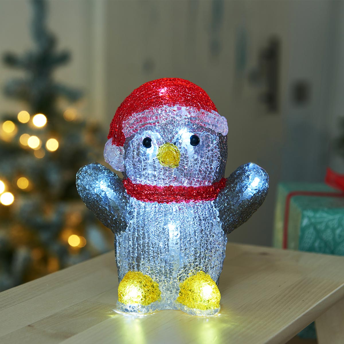 16cm Acrylic LED Penguin Battery Christmas Figure
