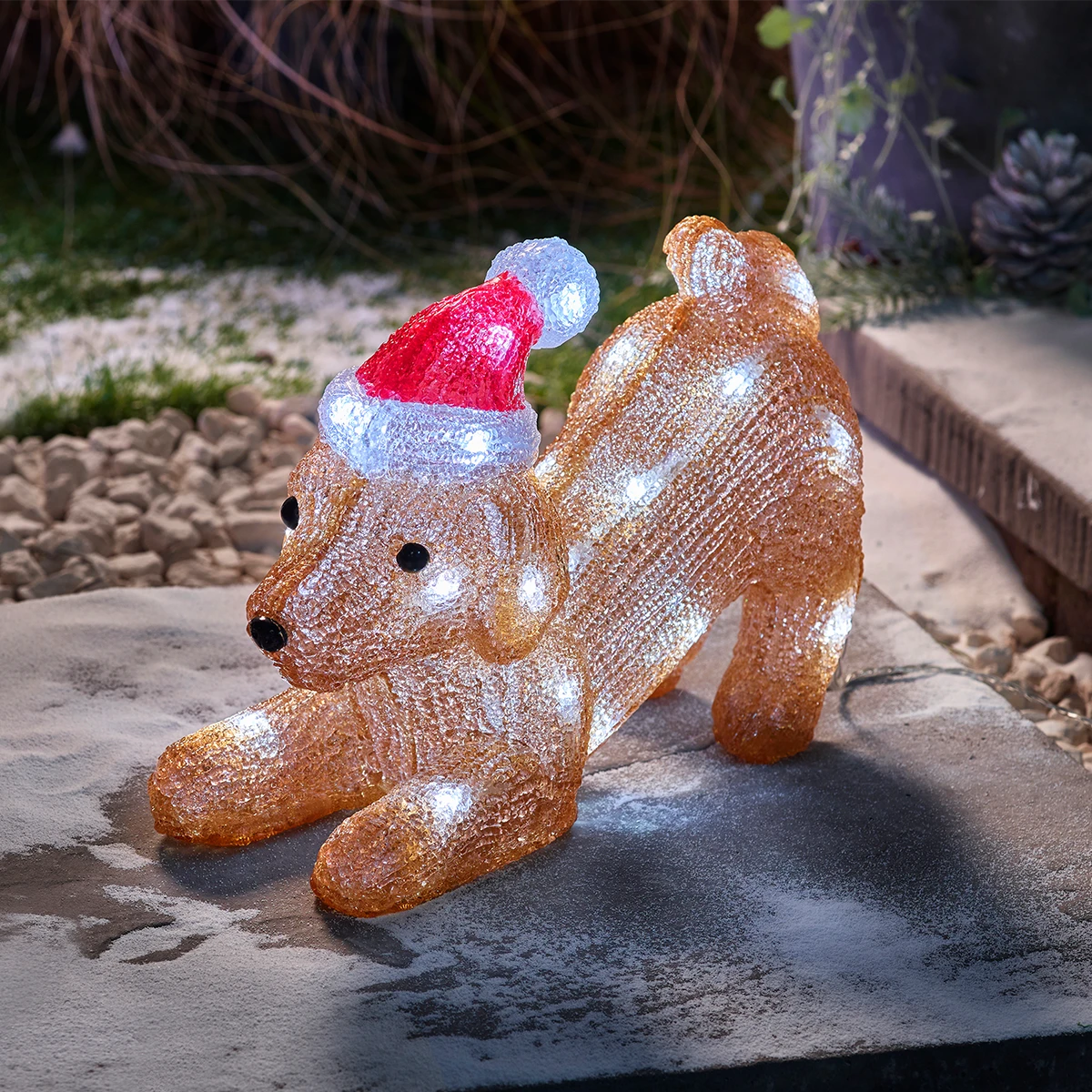 29cm LED Santa Puppy Acrylic Christmas Figure Battery Operated Outdoor Decoration