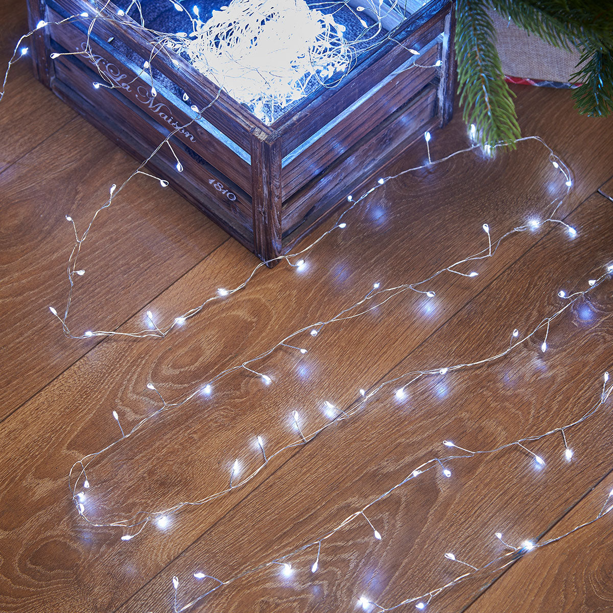 Indoor & Outdoor Firefly Decor Tree Lights on Silver Wire, White LEDs