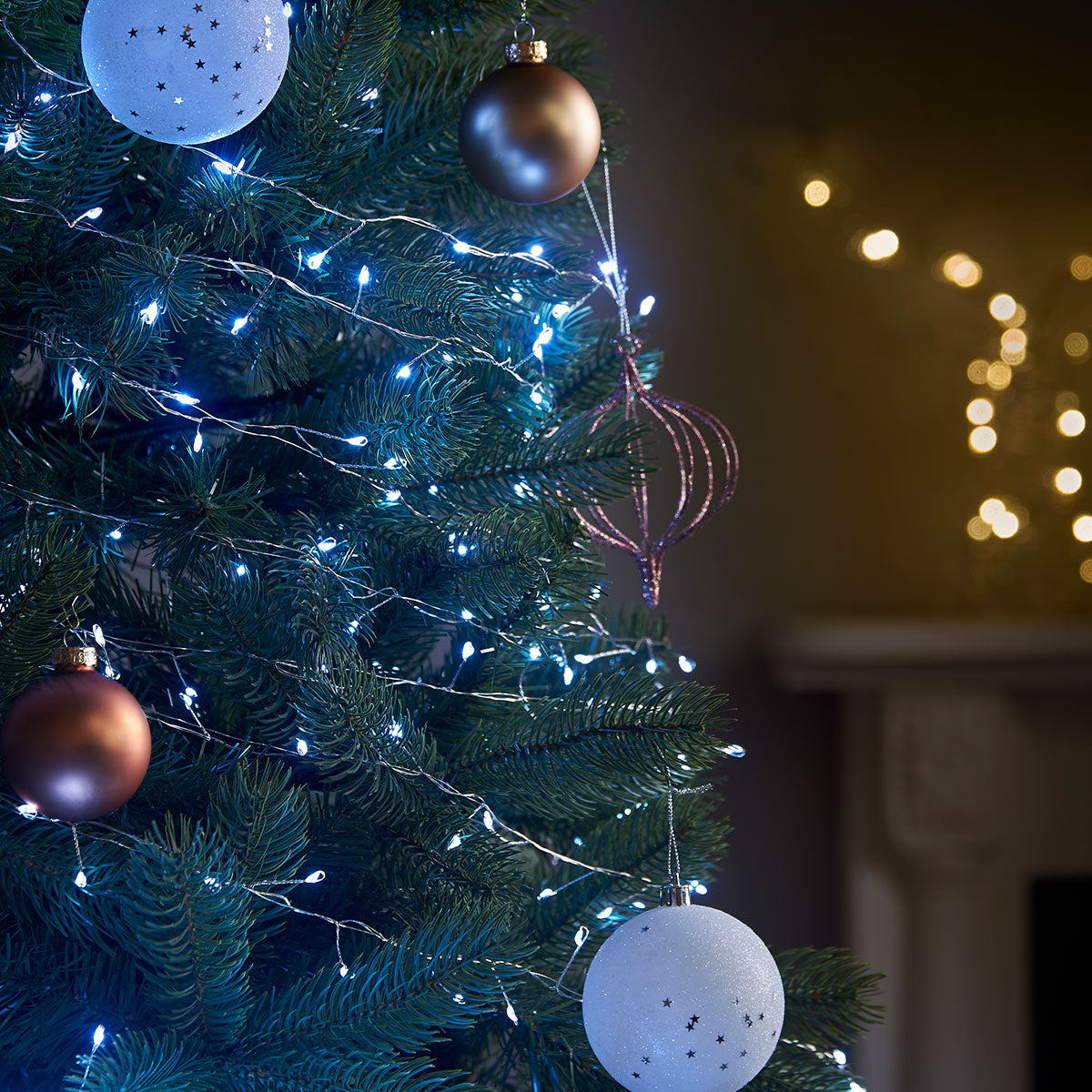 Indoor & Outdoor Firefly Decor Tree Lights on Silver Wire, White LEDs