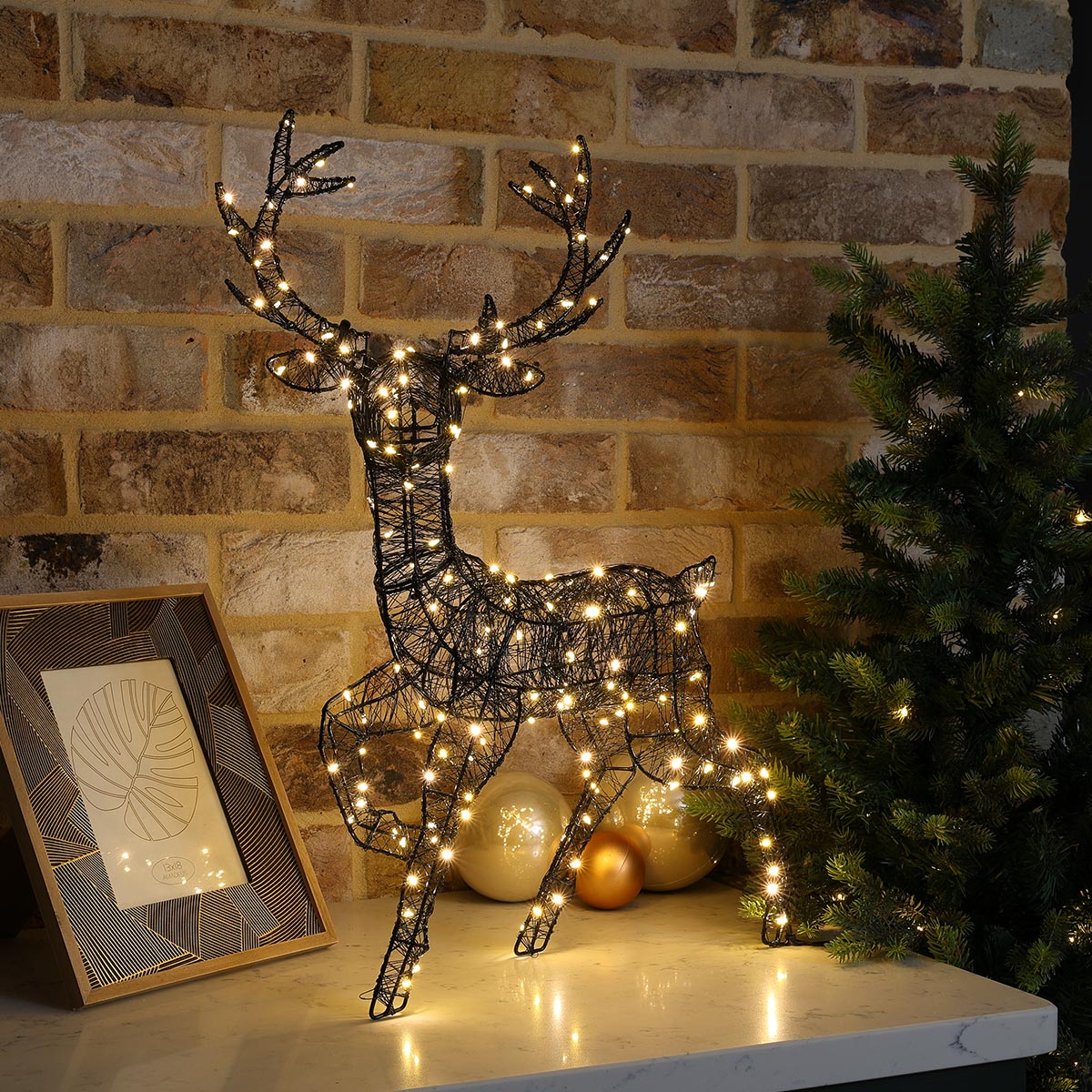 52cm Black Frame Stag Outdoor Light up Reindeer
