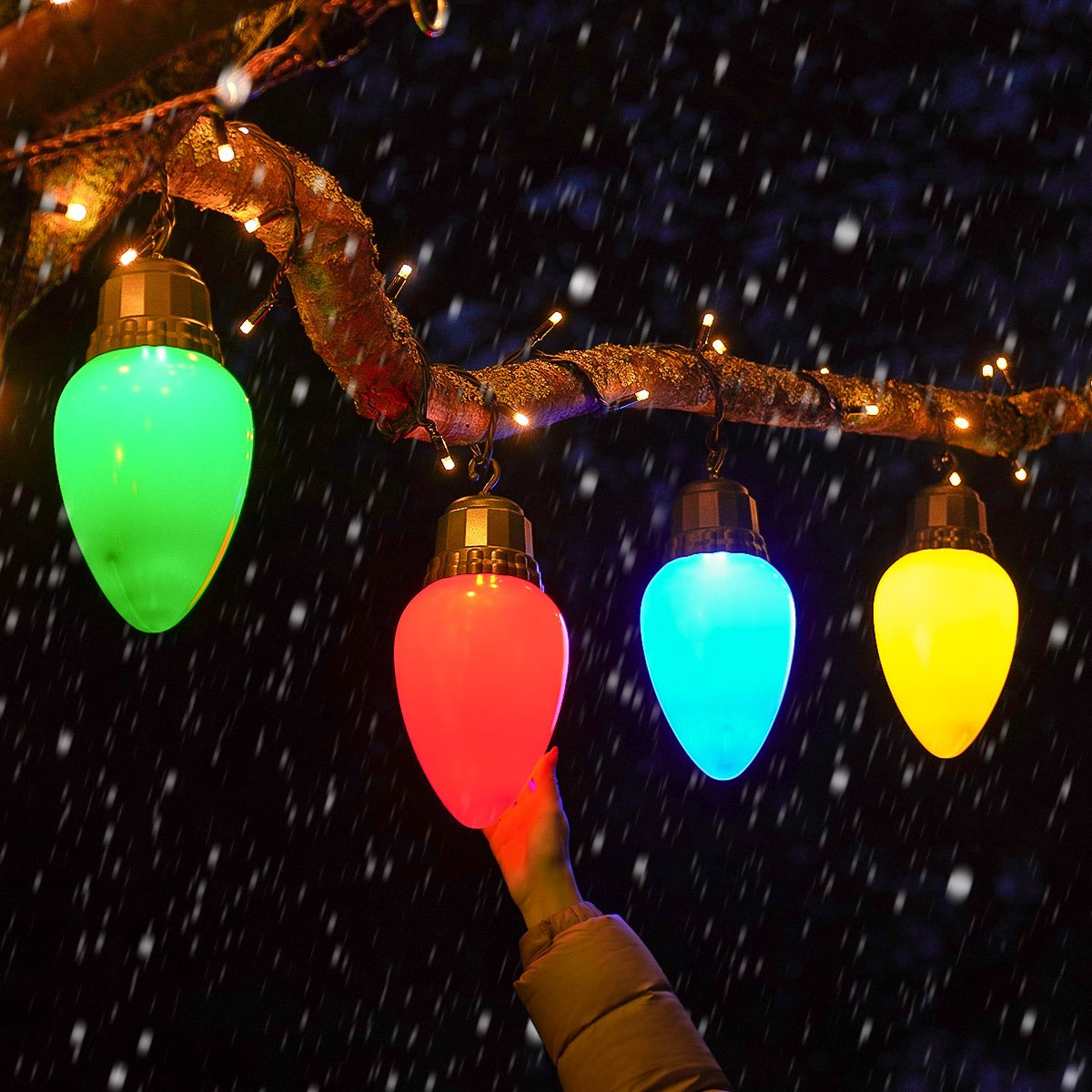 4 Large Cone Battery Outdoor Hanging Christmas Light