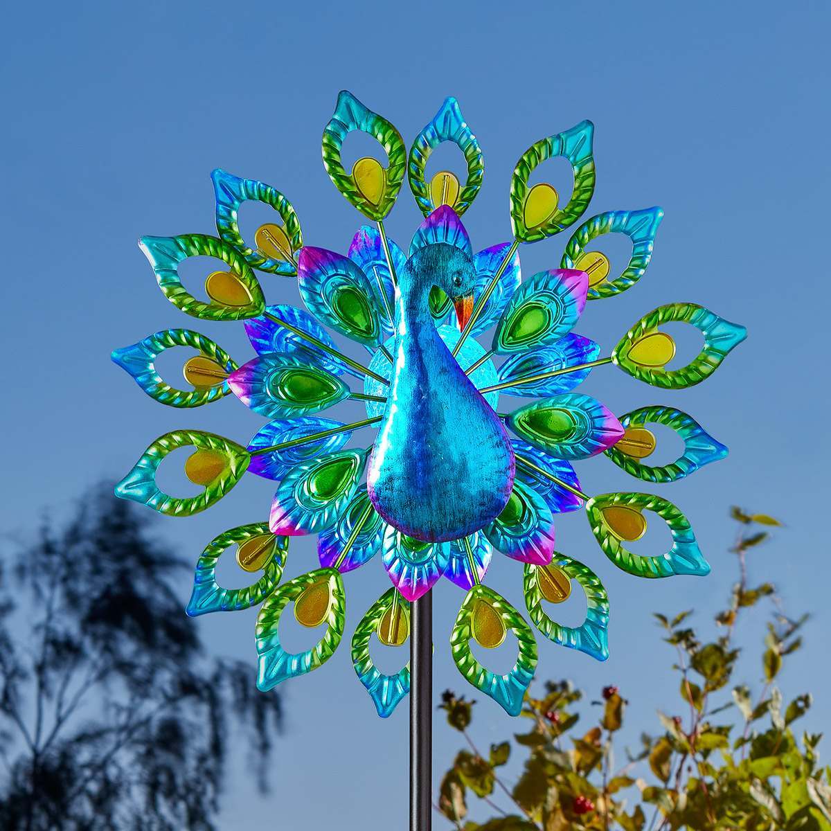 Peacock Solar Wind Spinner Stake Light 1.3m