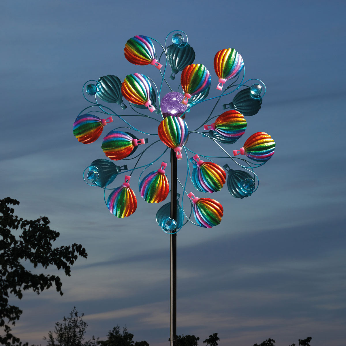 Rainbow Hot Air Balloon Solar Wind Spinner Stake Light 2.1m