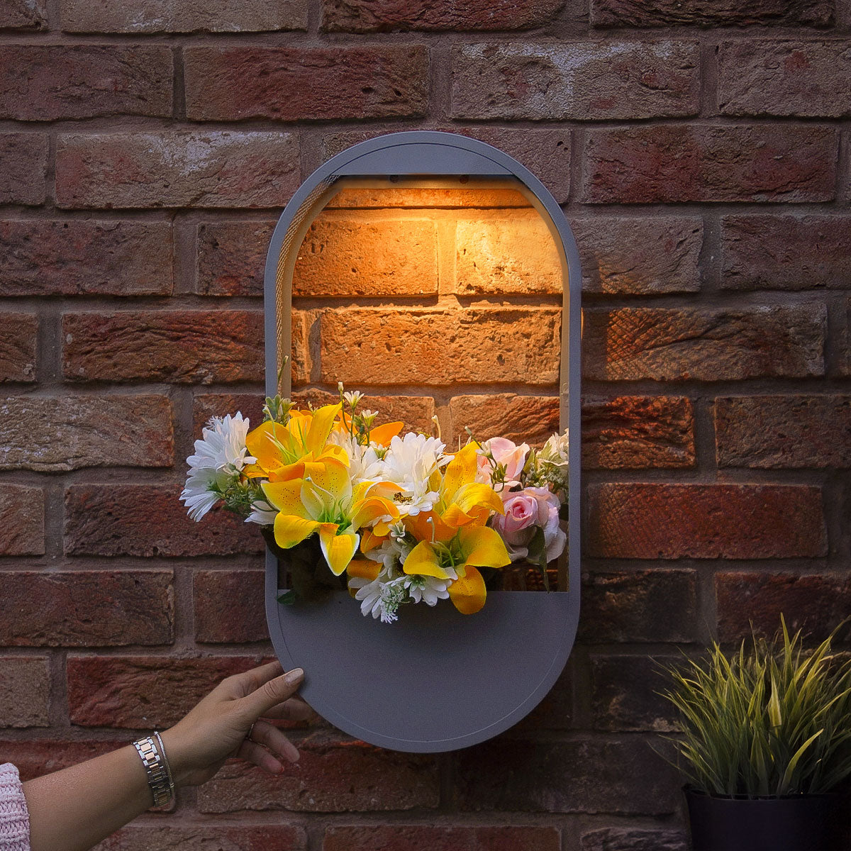 LED Solar Wall Planter Grey 50cm