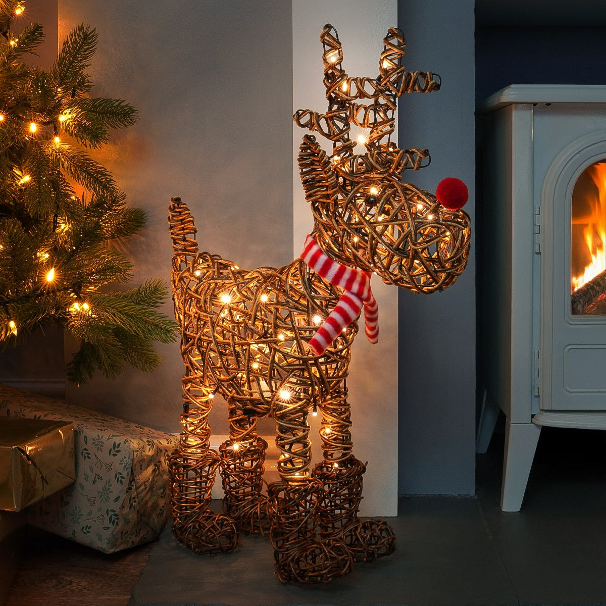 63cm Brown Wicker Rudolph Outdoor Christmas Figure