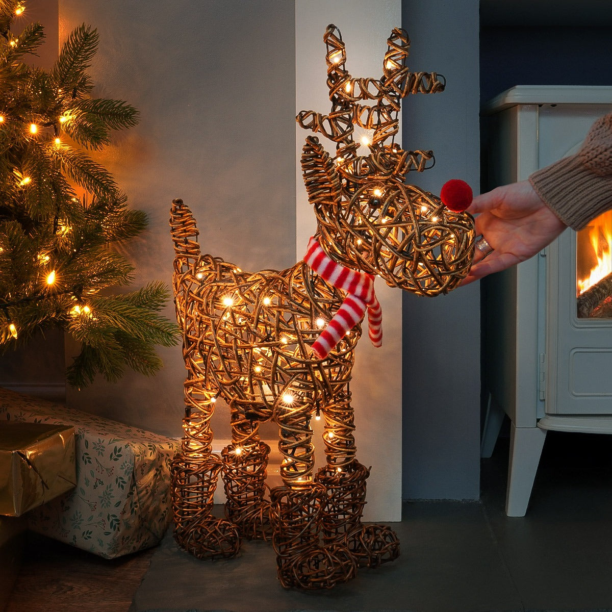 63cm Brown Wicker Rudolph Outdoor Christmas Figure