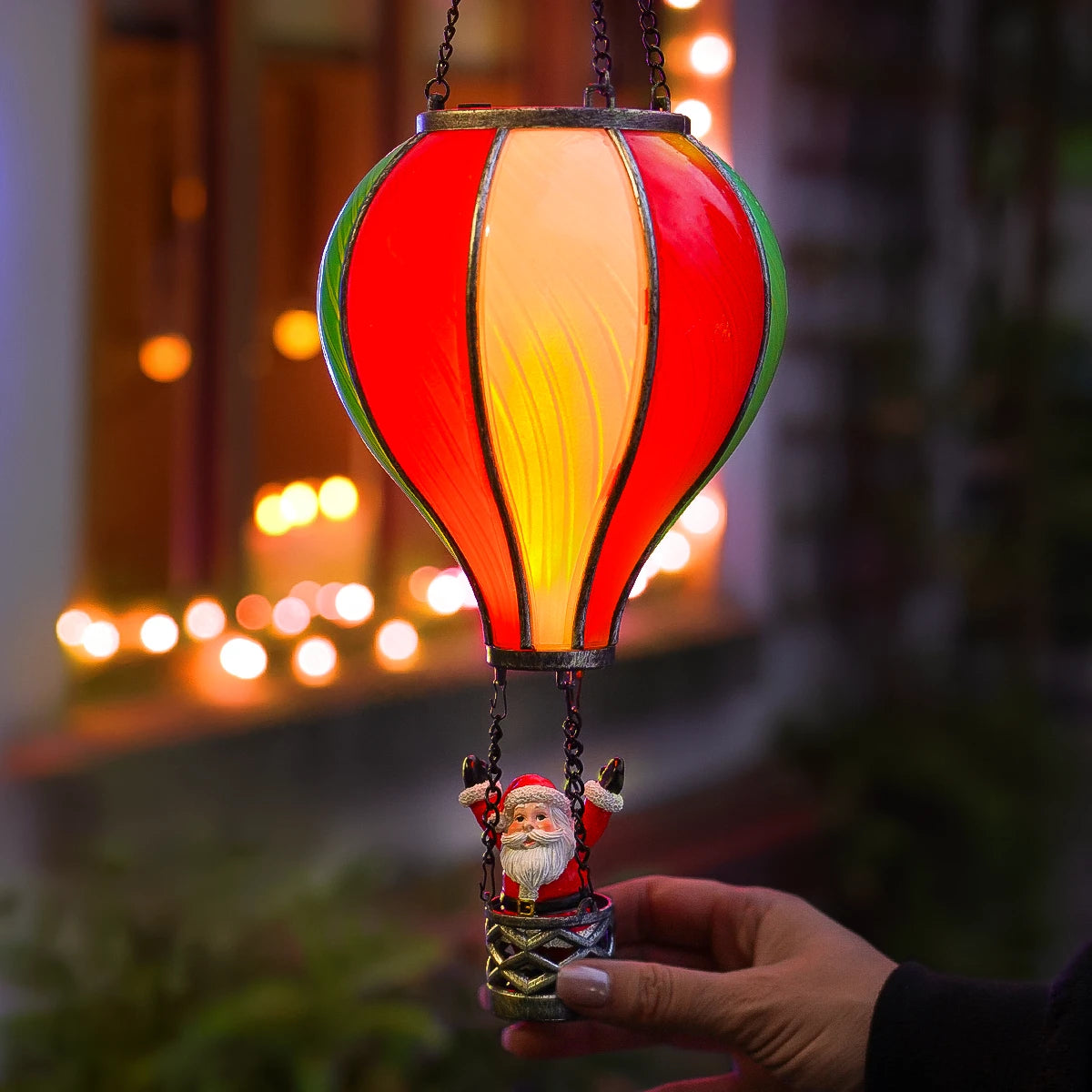 Santa Hot Air Balloon Outdoor Hanging Christmas Light Battery Operated