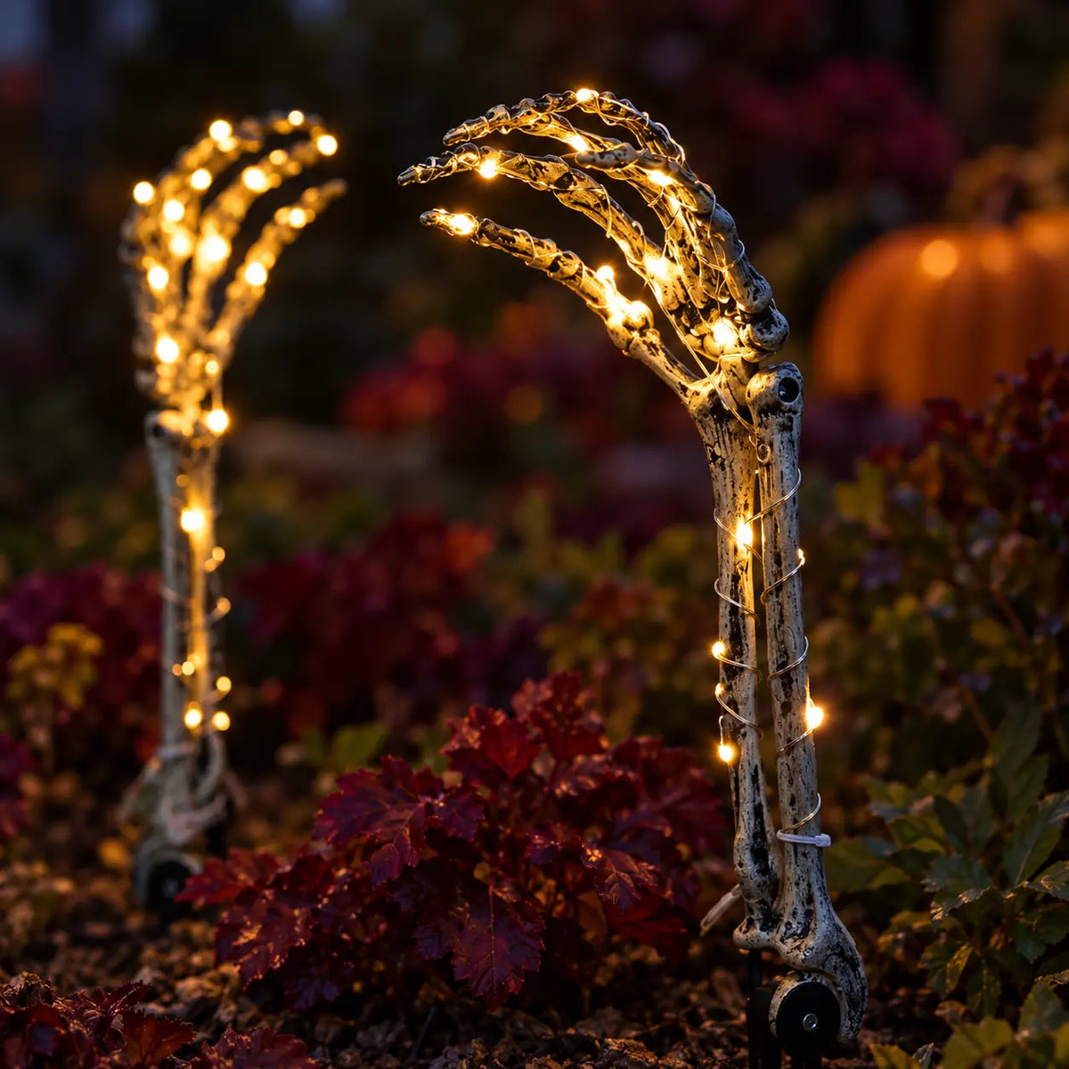 Pack of 2 Halloween Skeleton Battery Hand Stake Lights