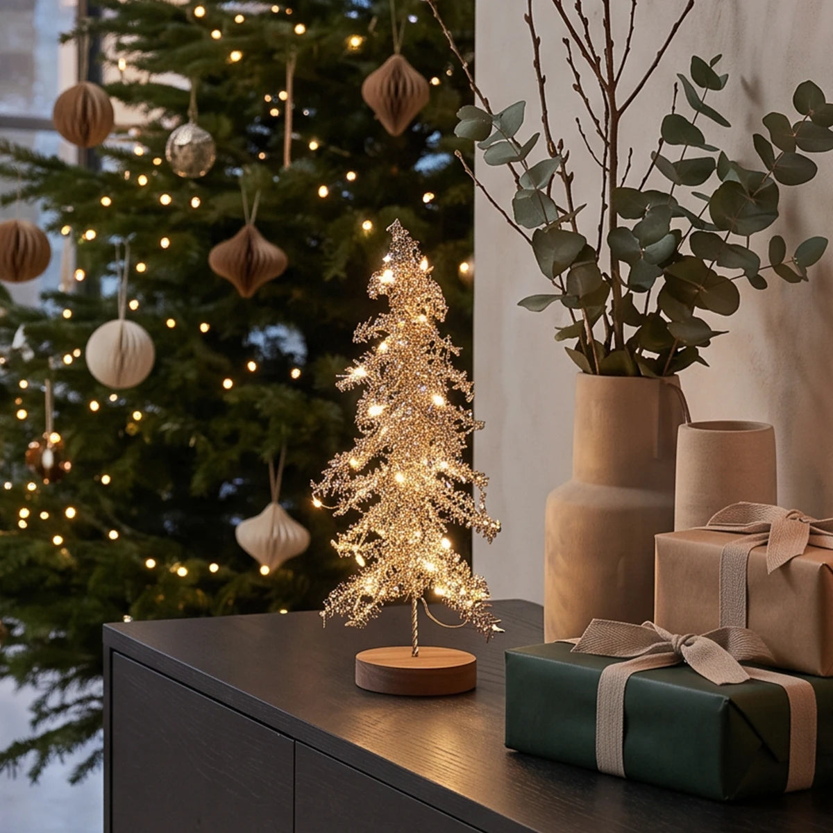 Tinsel LED Mini Christmas Tree Battery Operated