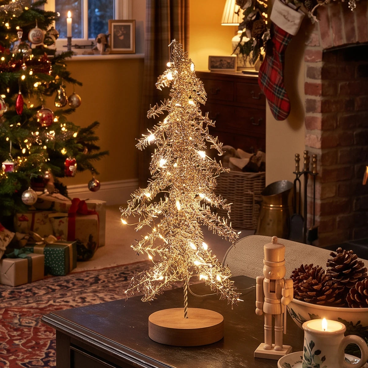 Tinsel LED Mini Christmas Tree Battery Operated