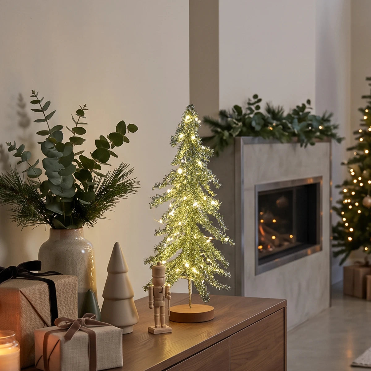 Tinsel LED Mini Christmas Tree Battery Operated