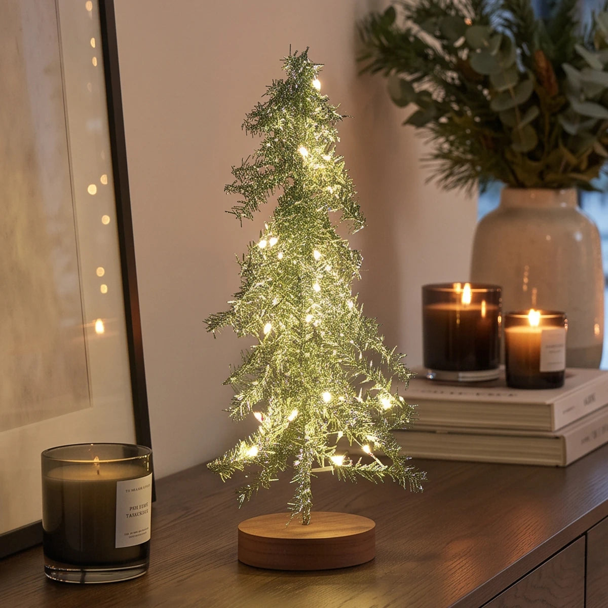 Tinsel LED Mini Christmas Tree Battery Operated