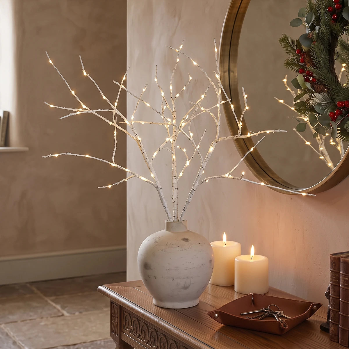 2 x White Birch Battery Twig Lights 70 Warm White LEDs