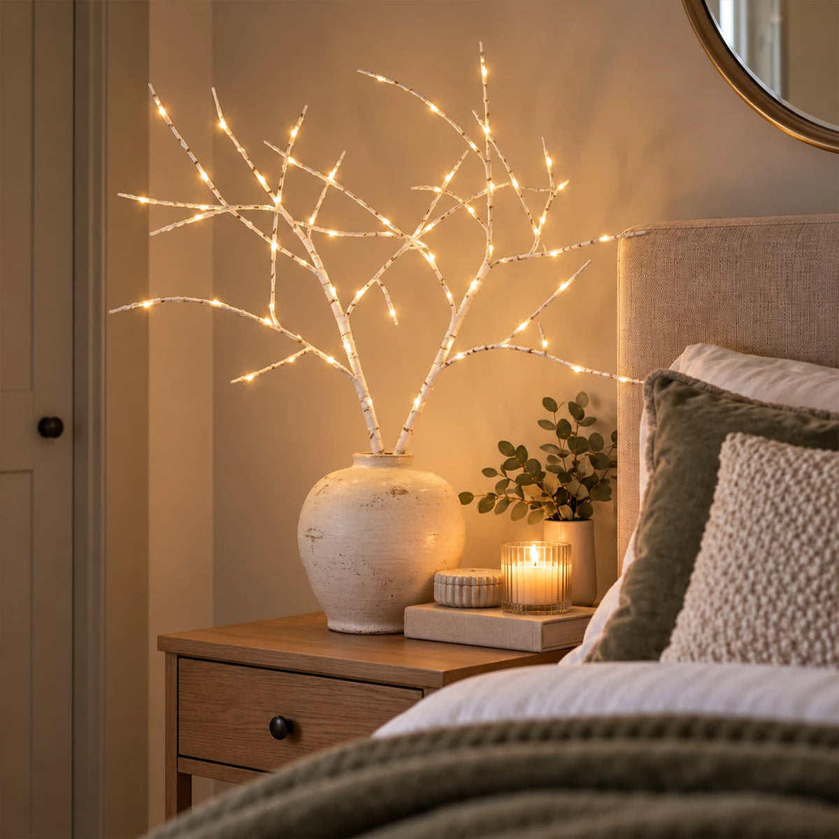 2 x White Birch Battery Twig Lights 70 Warm White LEDs