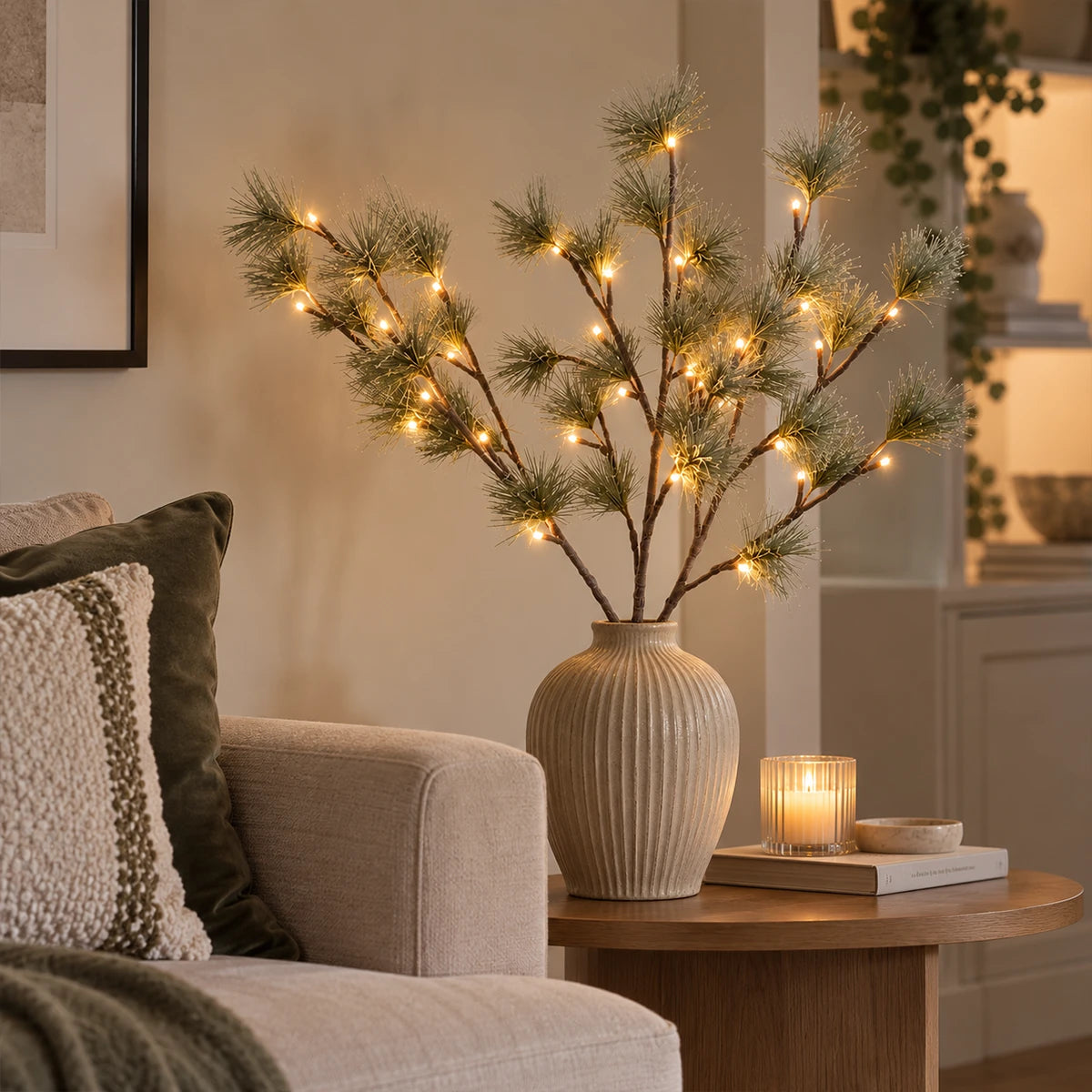 3 x Snowy Pine Battery Twig Lights 36 Warm White LEDs