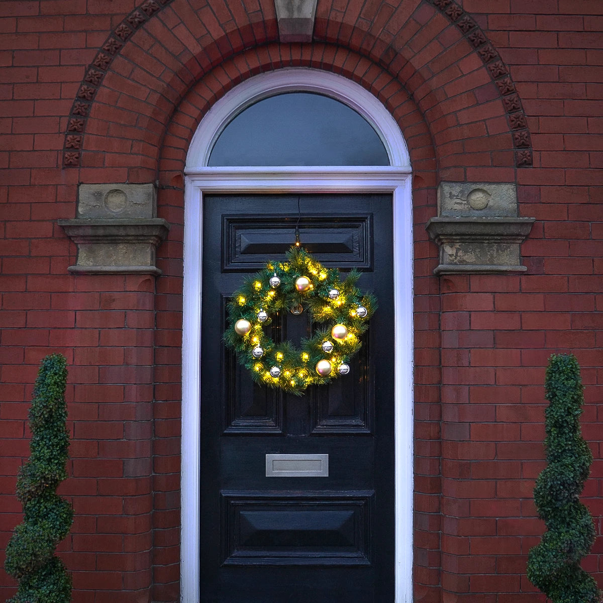 60cm Warm White ConnectGo Wreath with Gold and Silver Baubles