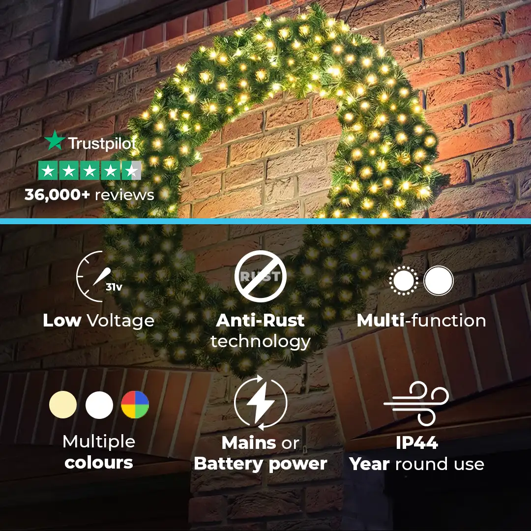 ConnectGo® 90cm Pre Lit Connectable Christmas Wreath Colorado Spruce