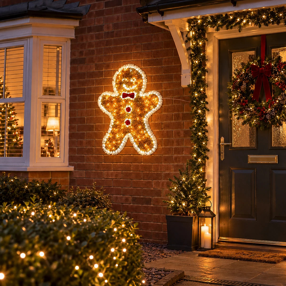 79cm Tinsel Gingerbread Man Outdoor Christmas Silhouette Light