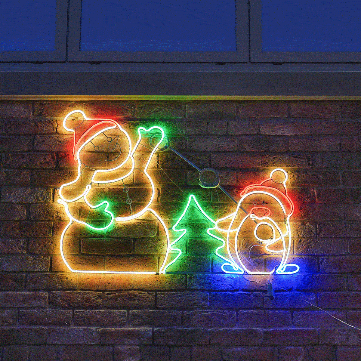 71cm Animated Outdoor Snowman & Penguin Christmas Silhouette Neon Light