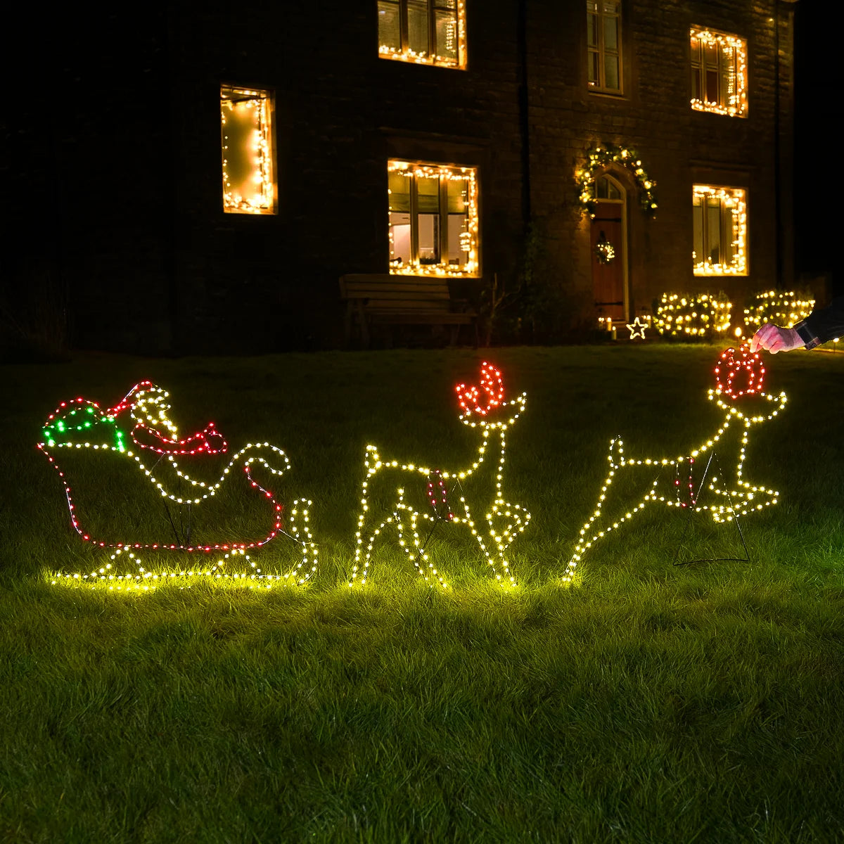 68cm Santa Sleigh & Reindeer Outdoor Christmas Silhouette Light