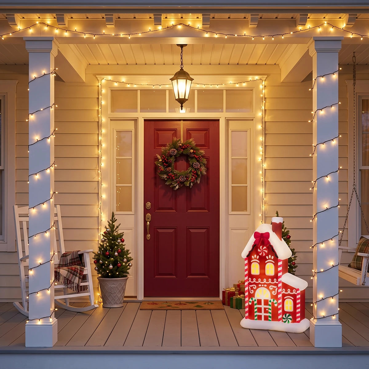 61cm Gingerbread House Blow Mould Outdoor Figure Retro Christmas Light