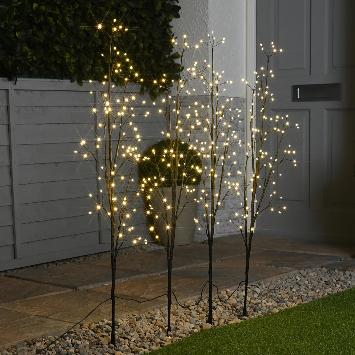 4 x Twig Tree Christmas Stake Lights Warm White LEDs 1m