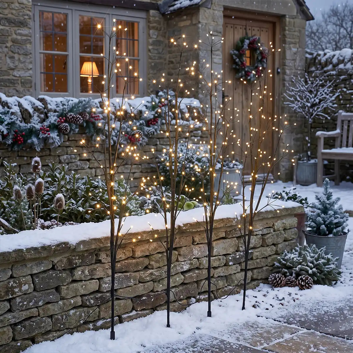4 x Twig Tree Christmas Stake Lights Warm White LEDs 1m