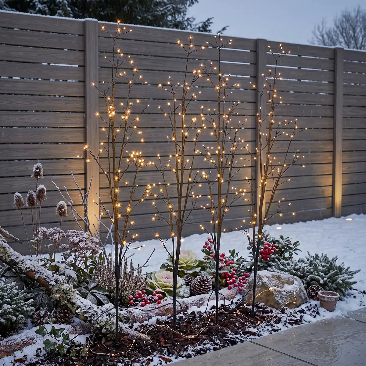 4 x Twig Tree Christmas Stake Lights Warm White LEDs 1m