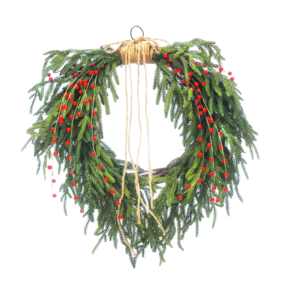 61cm Green Spruce & Red Berry Christmas Heart Wreath
