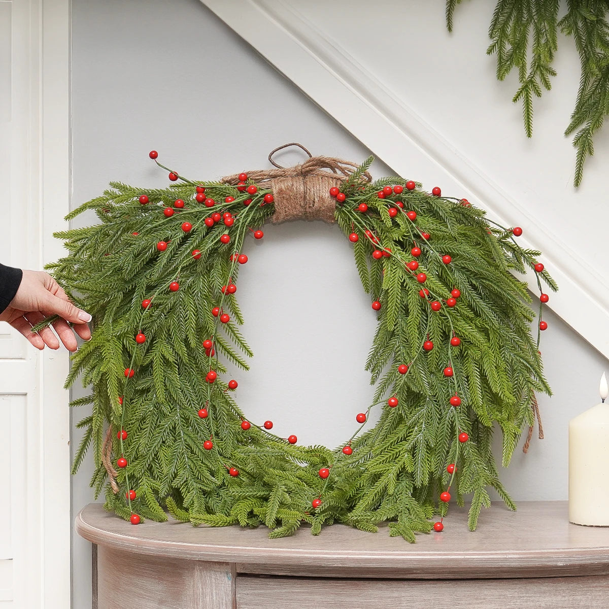 61cm Green Spruce & Red Berry Christmas Heart Wreath