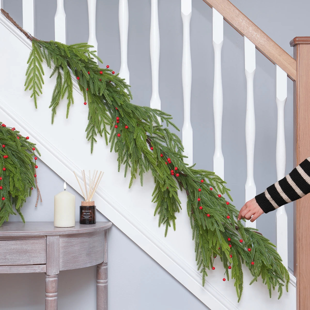 1.5m Norfolk Pine Christmas Garland with Red Berries