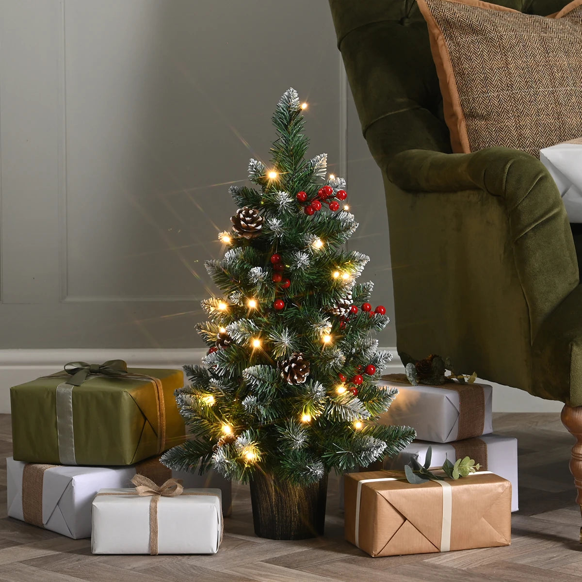 60cm Potted Pre-Lit Mini Christmas Tree